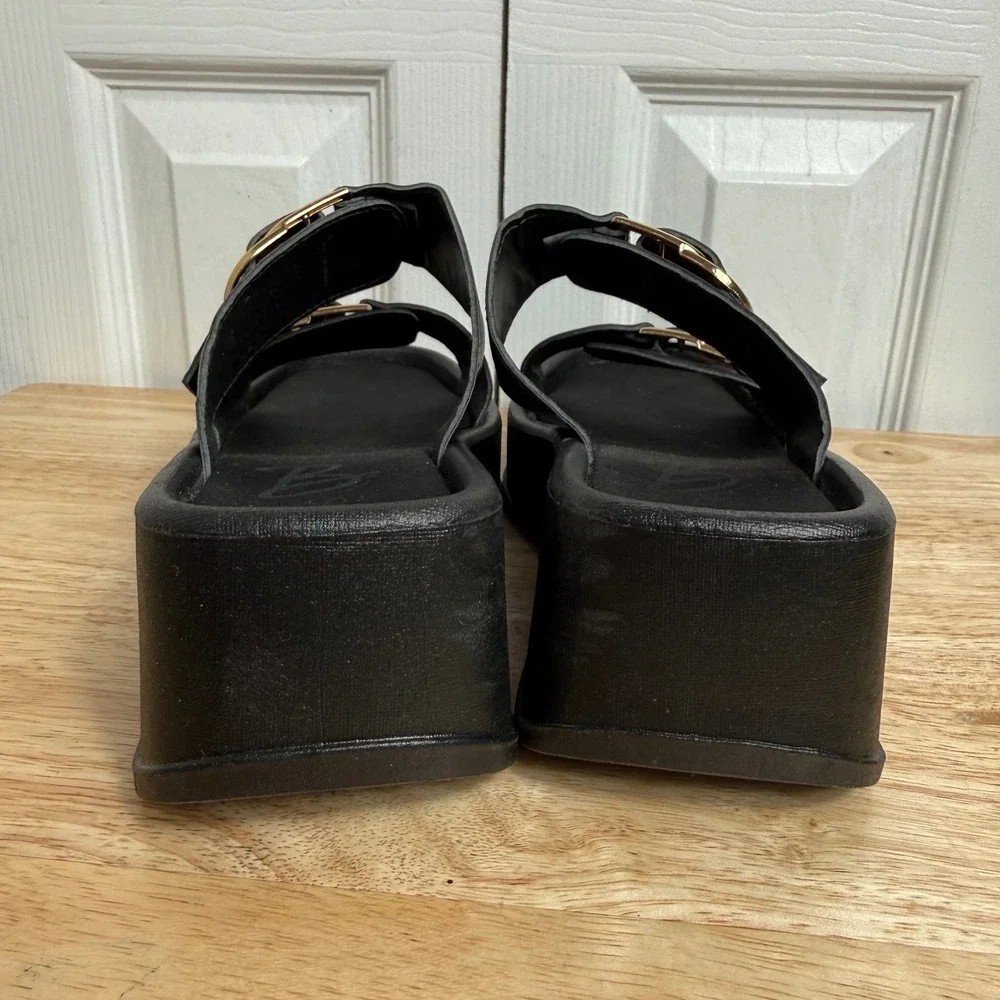 Bamboo Platform Slide Sandals Size 7 Black Y2K Chunky Buckle Goth Aesthetic